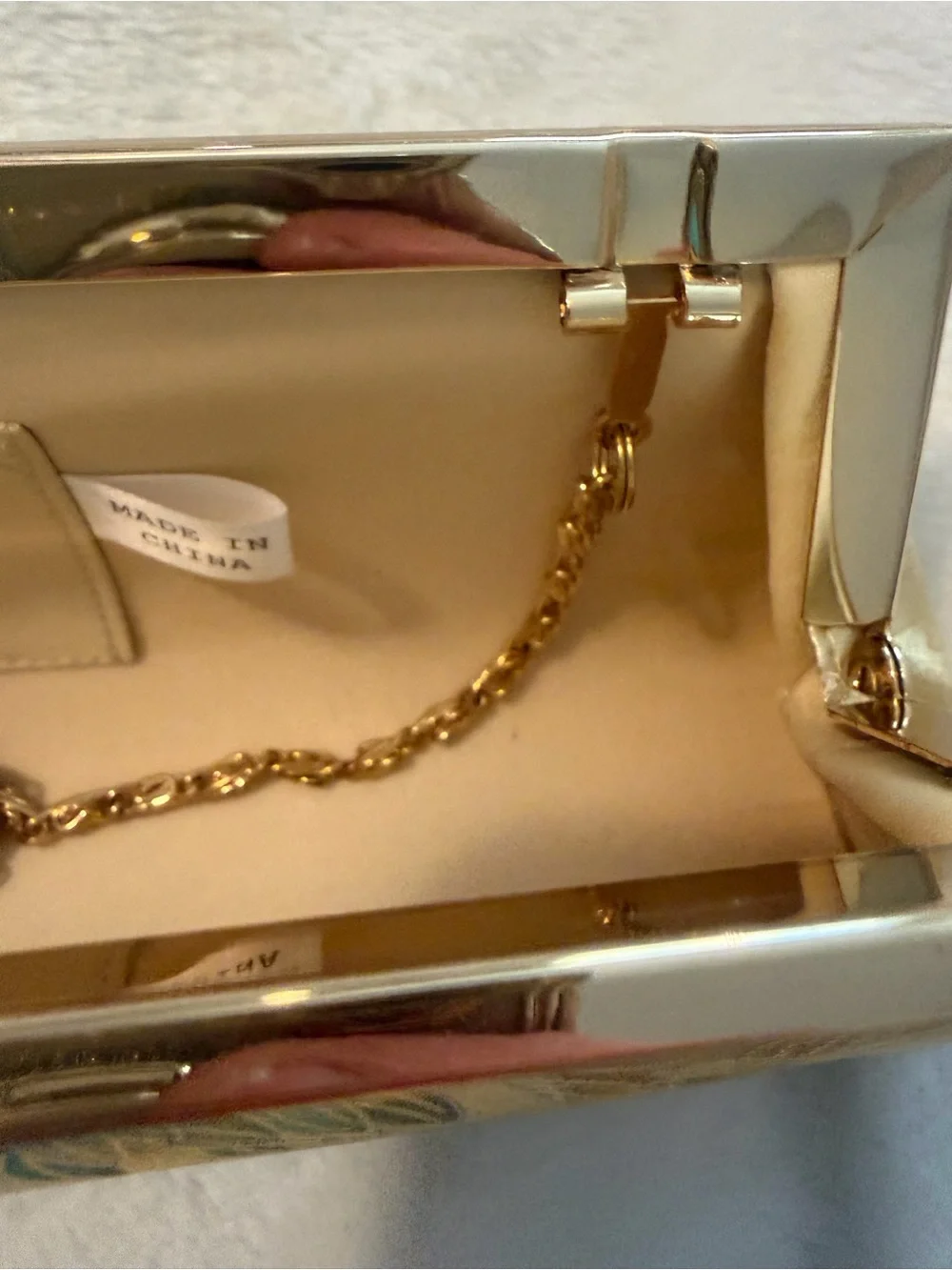 Gold Floral Embossed Evening Clutch with Chain Strap